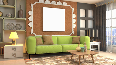 Illustration poster frame in interior background