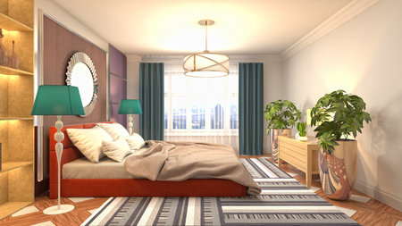 Illustration of the bedroom interiorの写真素材