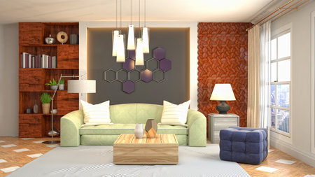 Interior of the living room. 3D illustration.