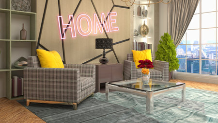 Interior of the living room. 3D illustration.