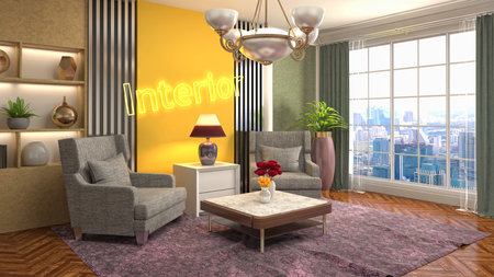Interior of the living room. 3D illustration.