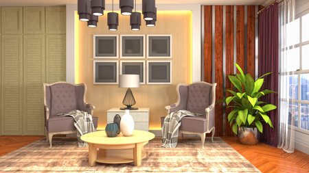 Interior of the living room. 3D illustration.