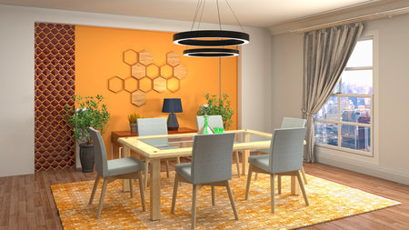 Interior dining area. 3d illustration.の写真素材