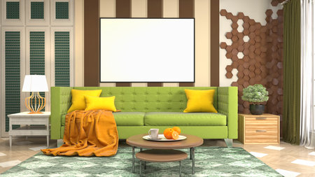 mock up poster frame in interior background. 3D Illustration.