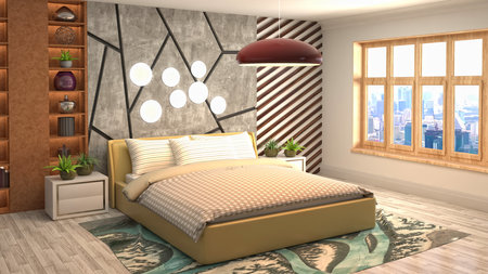 Bedroom interior. Bed. 3d illustration.の写真素材