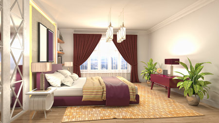Bedroom interior. Bed. 3d illustration.