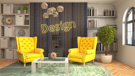 Interior of the living room. 3D illustration.