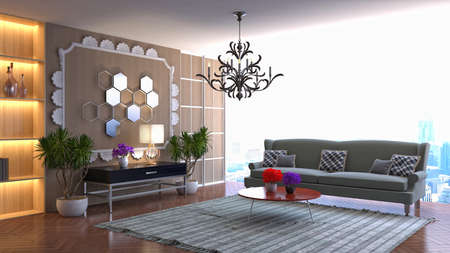 Interior of the living room. 3D illustration.