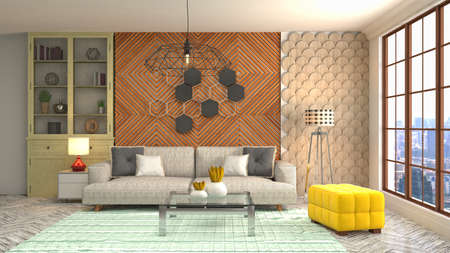 Interior of the living room. 3D illustration.