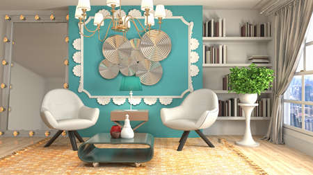 Interior of the living room. 3D illustration.