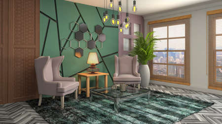 Interior of the living room. 3D illustration.