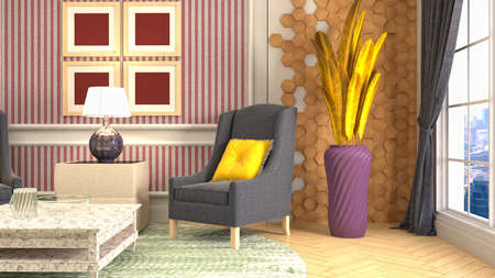 Interior of the living room. 3D illustration.