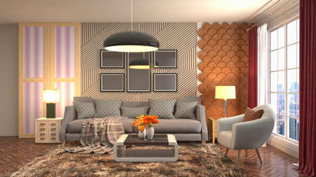 Interior of the living room. 3D illustration.
