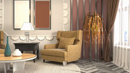 Interior of the living room. 3D illustration.