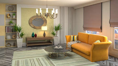 Interior of the living room. 3D illustration.