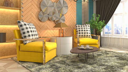 Interior of the living room. 3D illustration.
