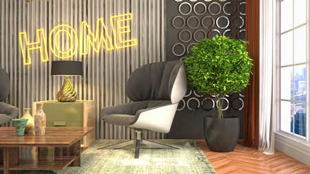 Interior of the living room. 3D illustration.
