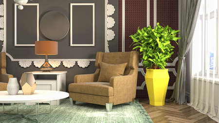 Interior of the living room. 3D illustration.