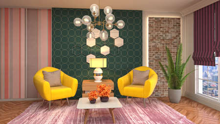 Interior of the living room. 3D illustration.