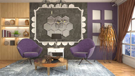 Interior of the living room. 3D illustration.