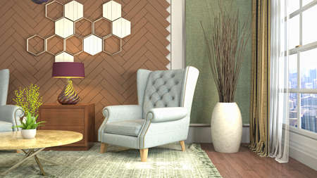 Interior of the living room. 3D illustration.