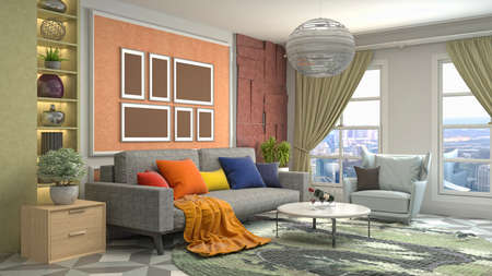 Interior of the living room. 3D illustration.