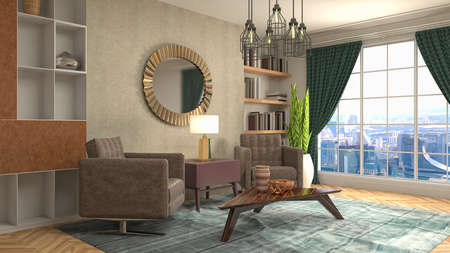 Interior of the living room. 3D illustration.