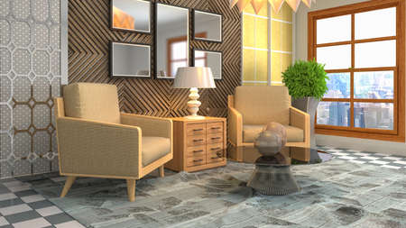 Interior of the living room. 3D illustration.