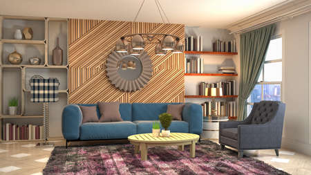 Interior of the living room. 3D illustration.