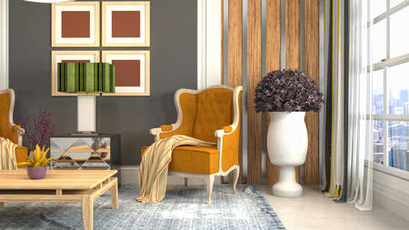 Interior of the living room. 3D illustration.