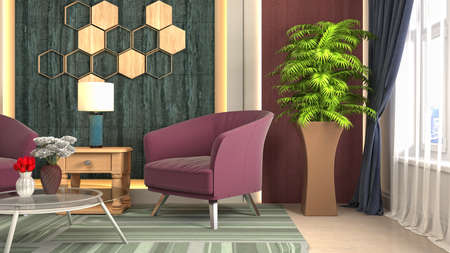 Interior of the living room. 3D illustration.