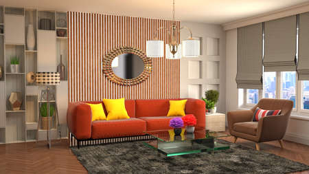 Interior of the living room. 3D illustration.