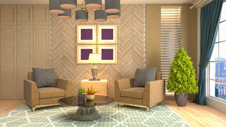 Interior of the living room. 3D illustration.
