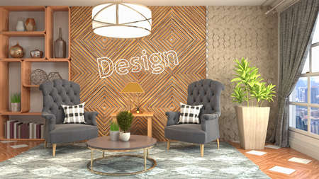 Interior of the living room. 3D illustration.