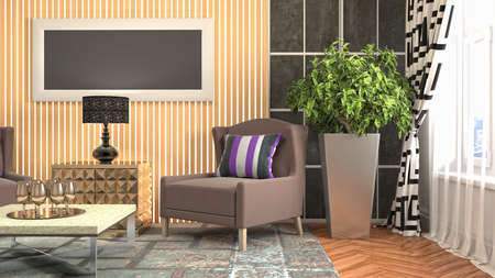 Interior of the living room. 3D illustration.