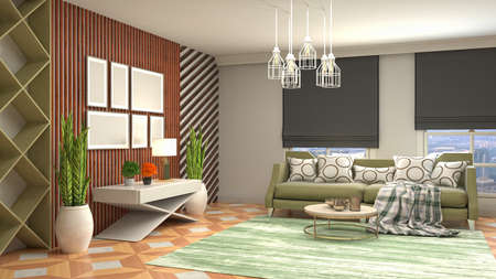 Interior of the living room. 3D illustration.