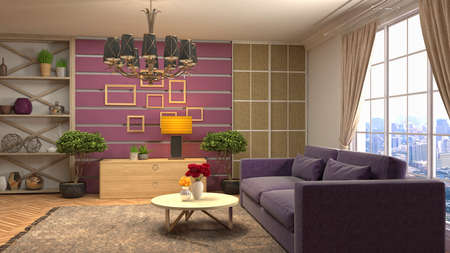 Interior of the living room. 3D illustration.