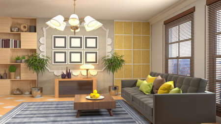 Interior of the living room. 3D illustration.