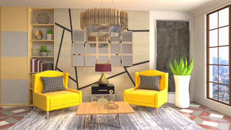 Interior of the living room. 3D illustration.
