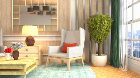 Interior of the living room. 3D illustration.