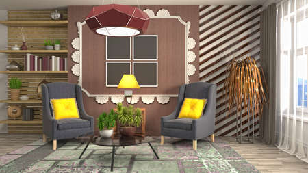 Interior of the living room. 3D illustration.