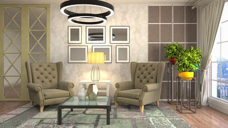 Interior of the living room. 3D illustration.