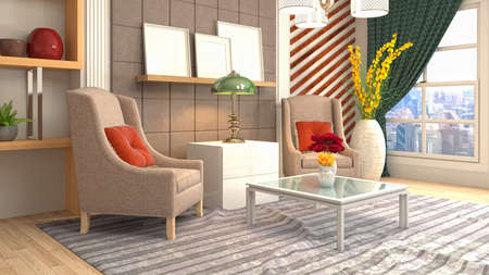 Interior of the living room. 3D illustration.