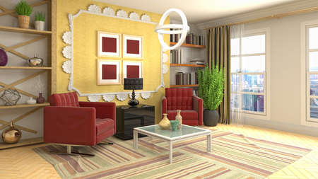Interior of the living room. 3D illustration.