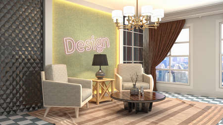 Interior of the living room. 3D illustration.