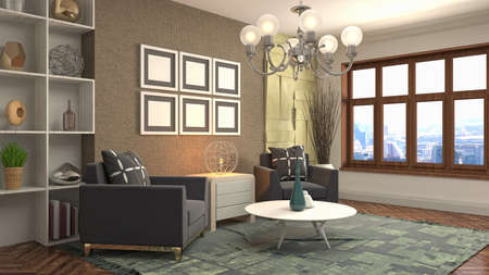 Interior of the living room. 3D illustration.