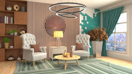 Interior of the living room. 3D illustration.