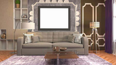 mock up poster frame in interior background. 3D Illustration.