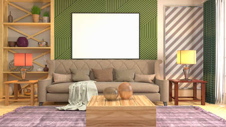 mock up poster frame in interior background. 3D Illustration.