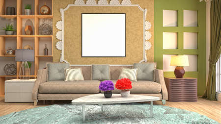 mock up poster frame in interior background. 3D Illustration.